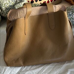 Cuyana Zippered Satchel Tote Leather Bag, No Crossbody Strap